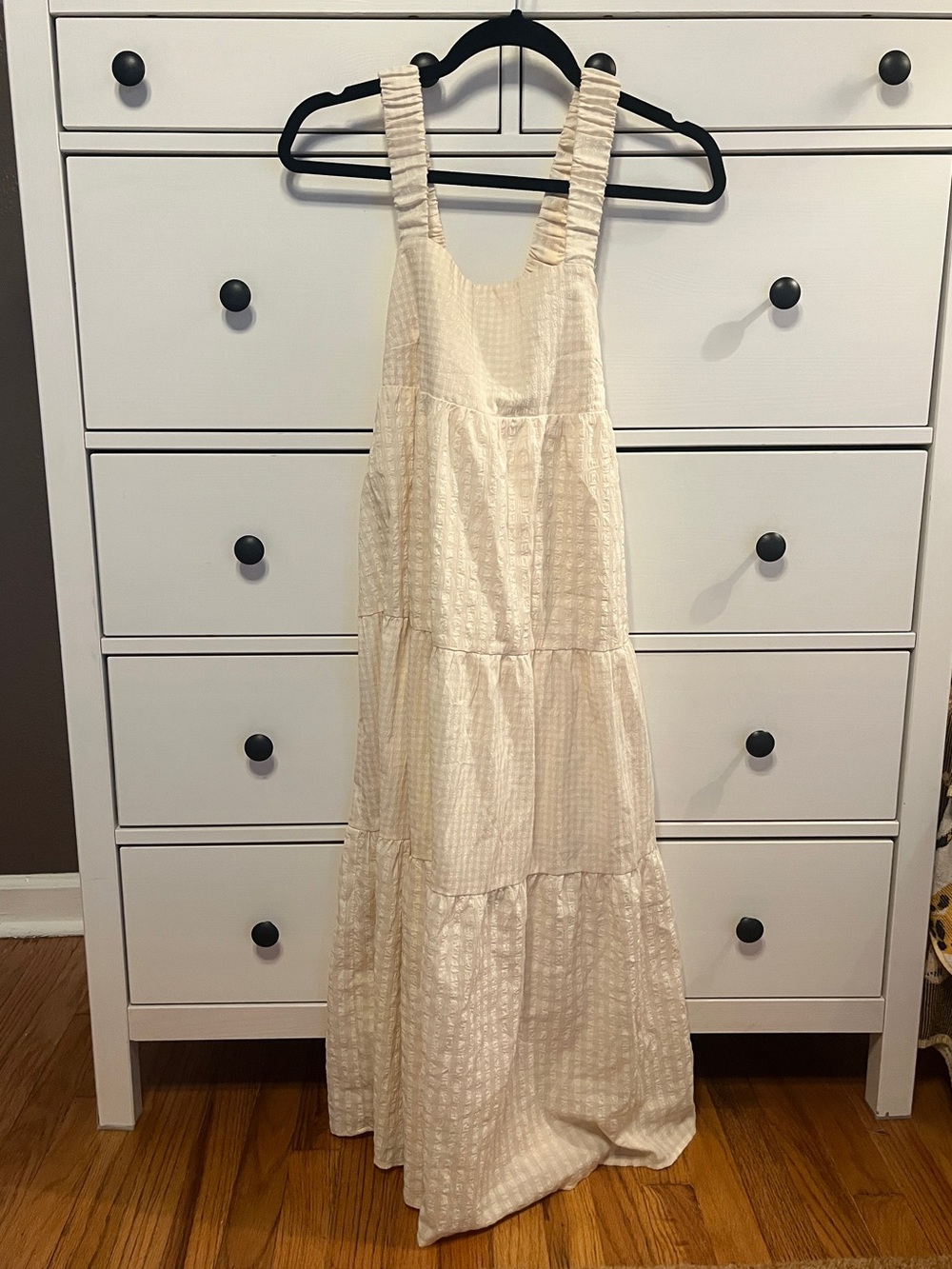 Crescent Cream Tiered Maxi Dress with Ruched Straps